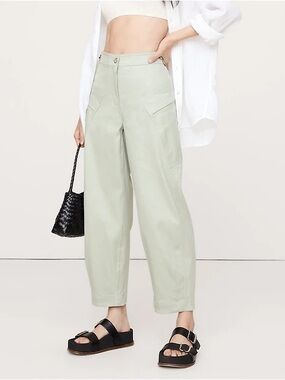 Banana Republic 2025 High Rise Linen Blend Green Barrel Pants